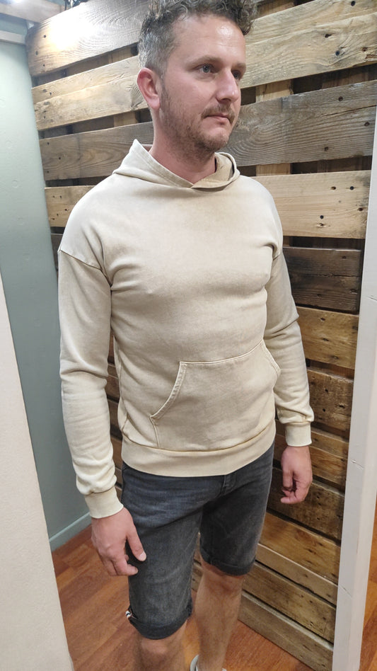 Sweat à capuche beige délavé