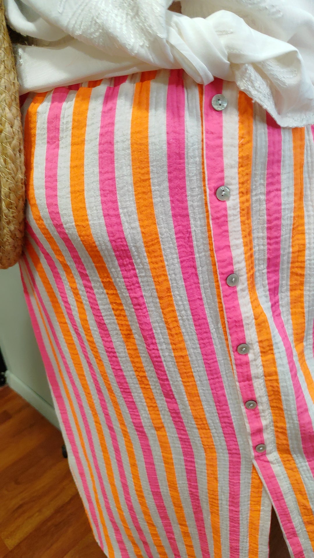 Jupe gaze rayures orange rose