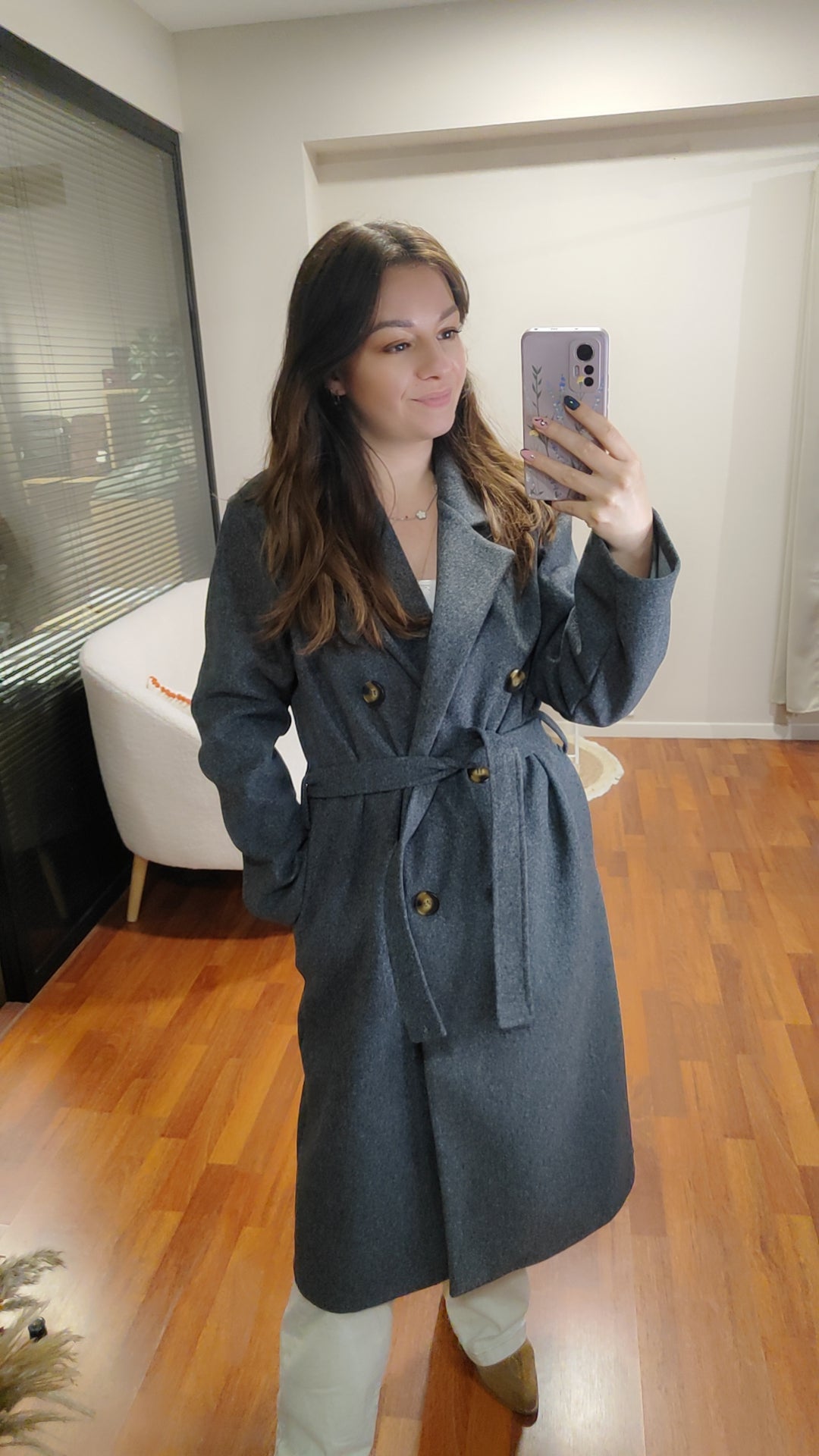 Manteau long boutons et ceinturé (plusieurs coloris)