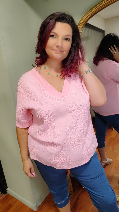 Top broderie fleurs