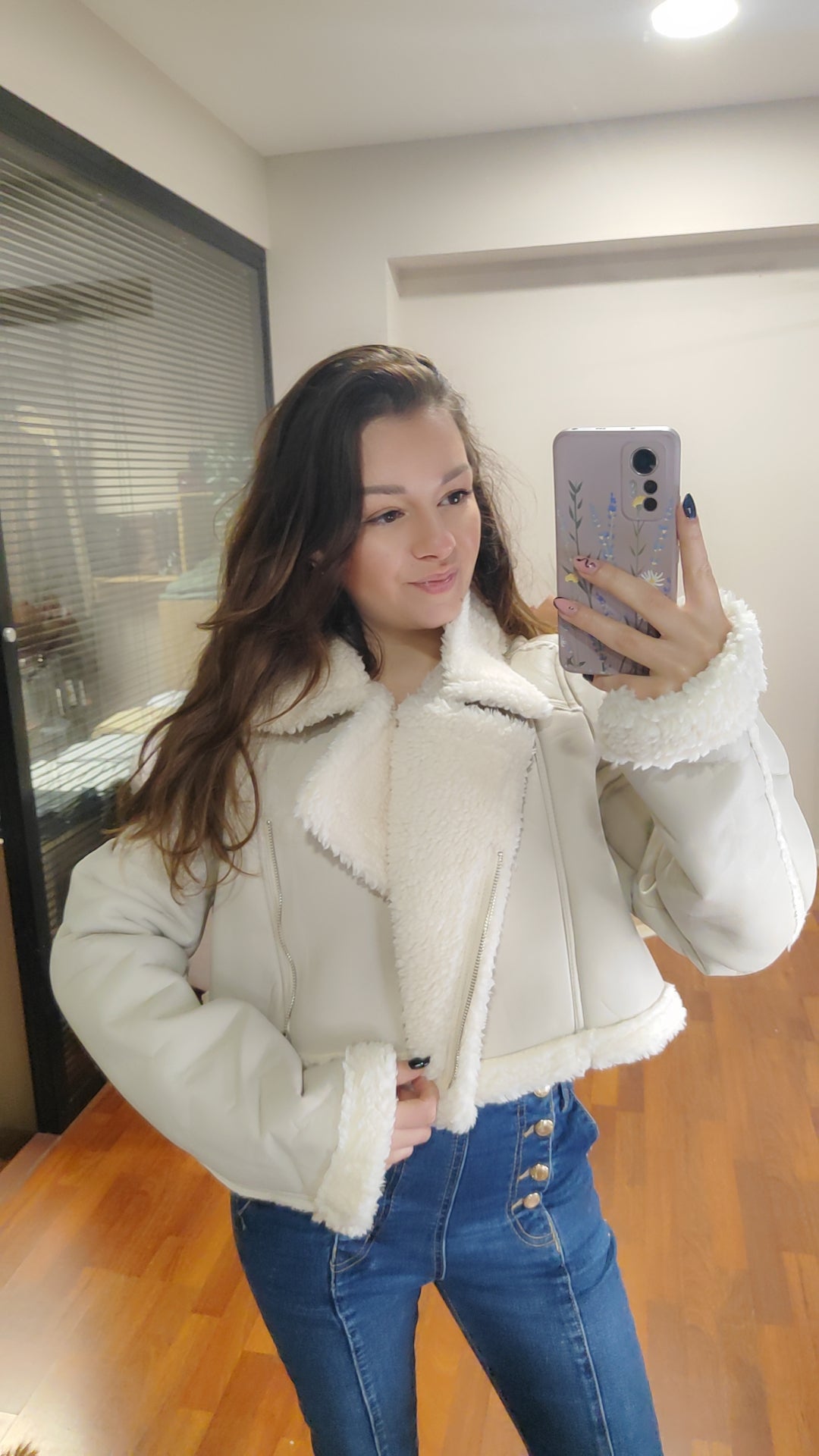 Veste aviateur fourrée écru