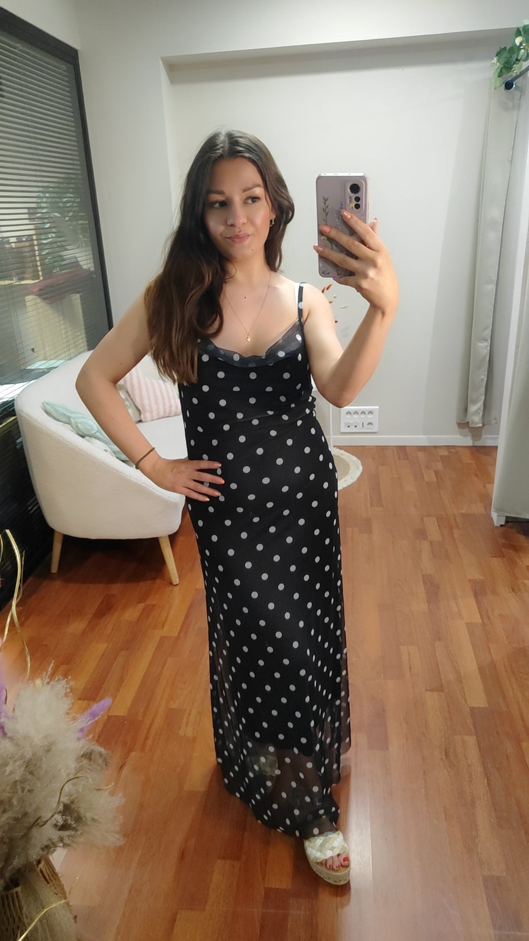 Robe longue à pois