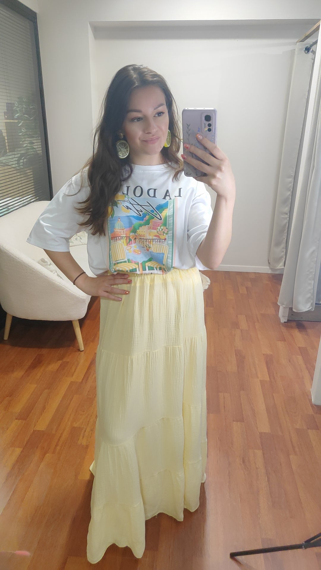 Jupe longue gaze jaune pastel