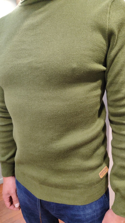 Pull col rond kaki
