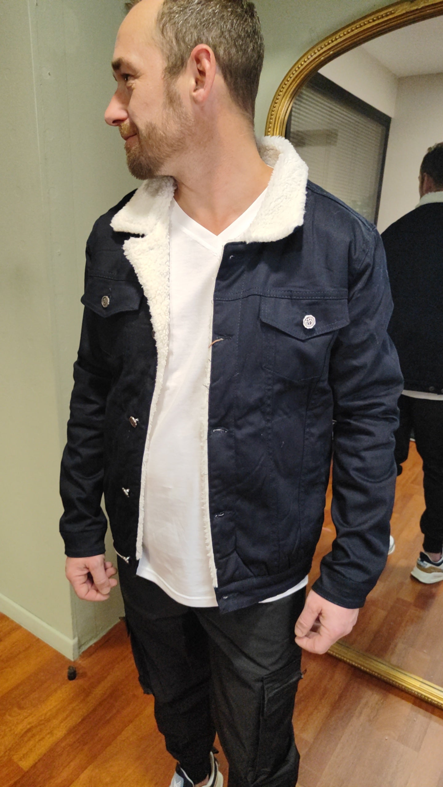 Veste en jean marine fourrée