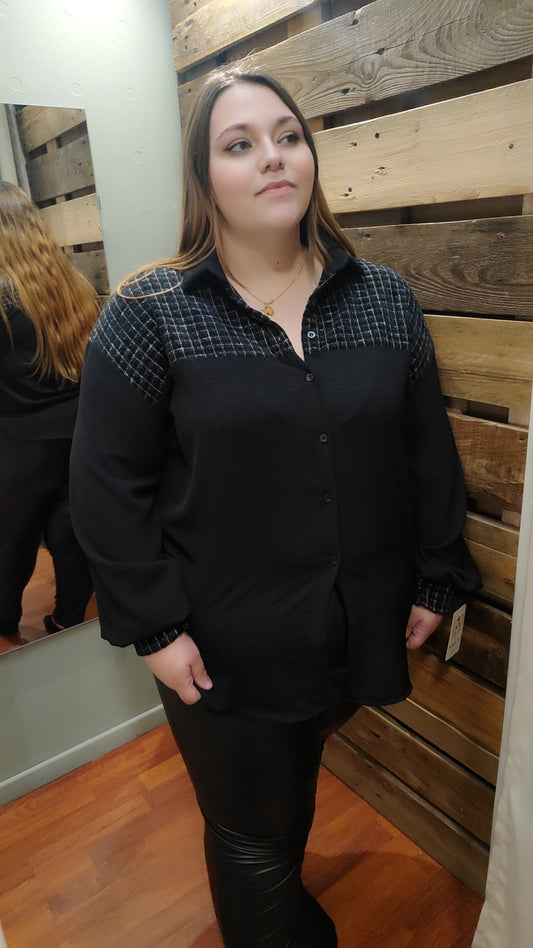 Chemise noire et tweed