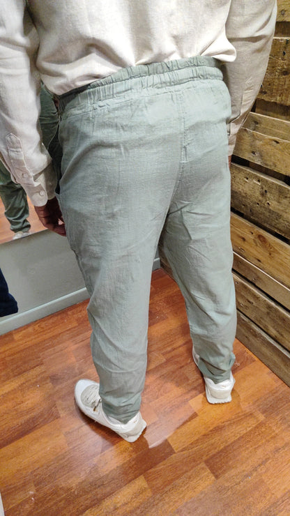 Pantalon fluide effet lin sauge