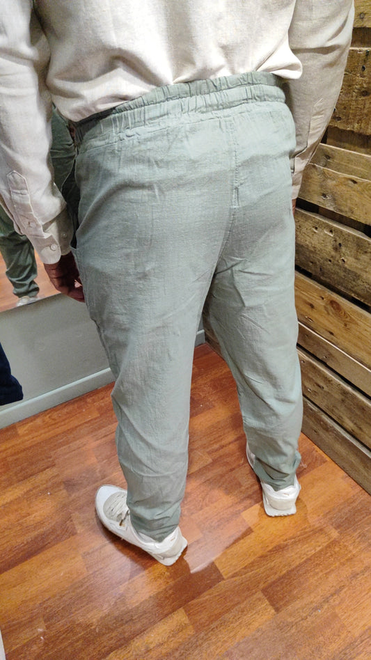 Pantalon fluide effet lin sauge