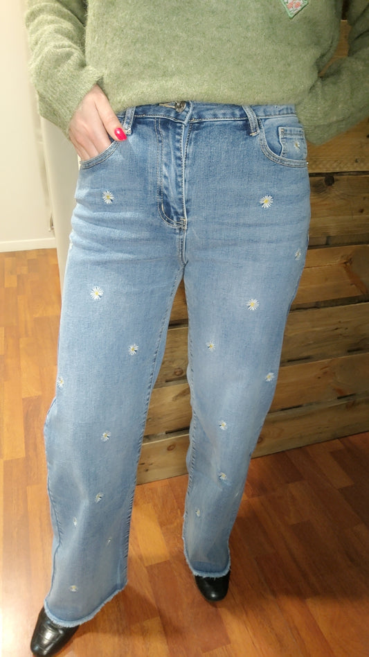 Jean wide leg marguerite avant et arrière