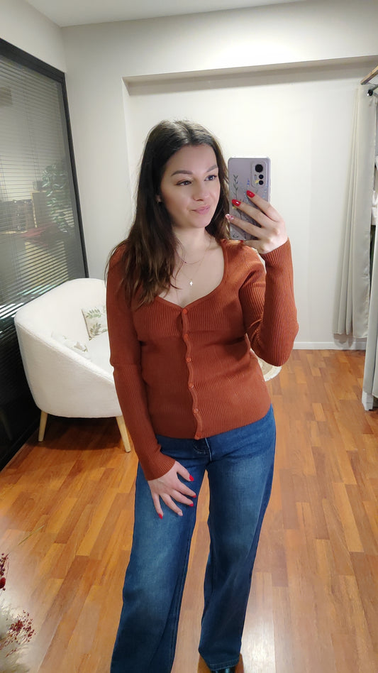 Top manches longues boutons terracotta