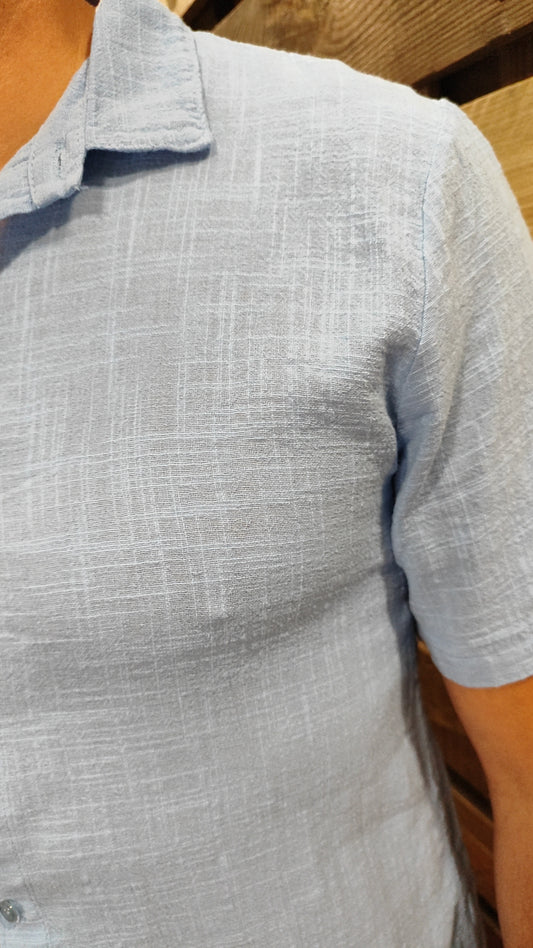 Chemisette coton et lin bleu ciel