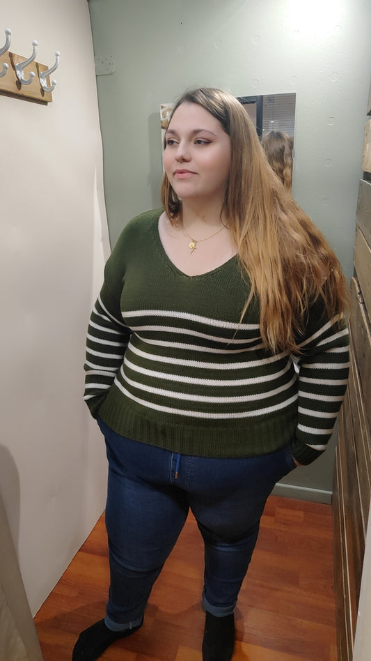 Pull marinière kaki