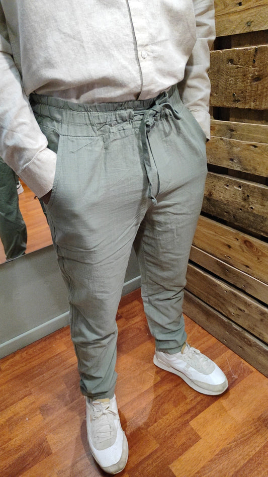 Pantalon fluide effet lin sauge