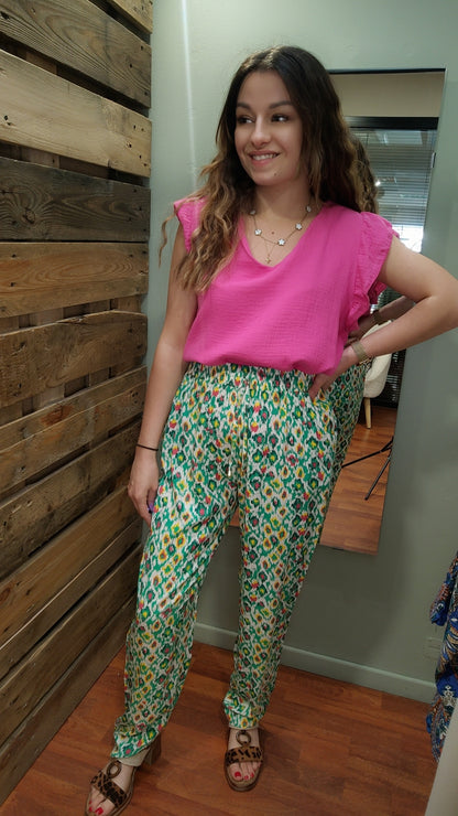 Top gaze de coton fushia ou vert clair