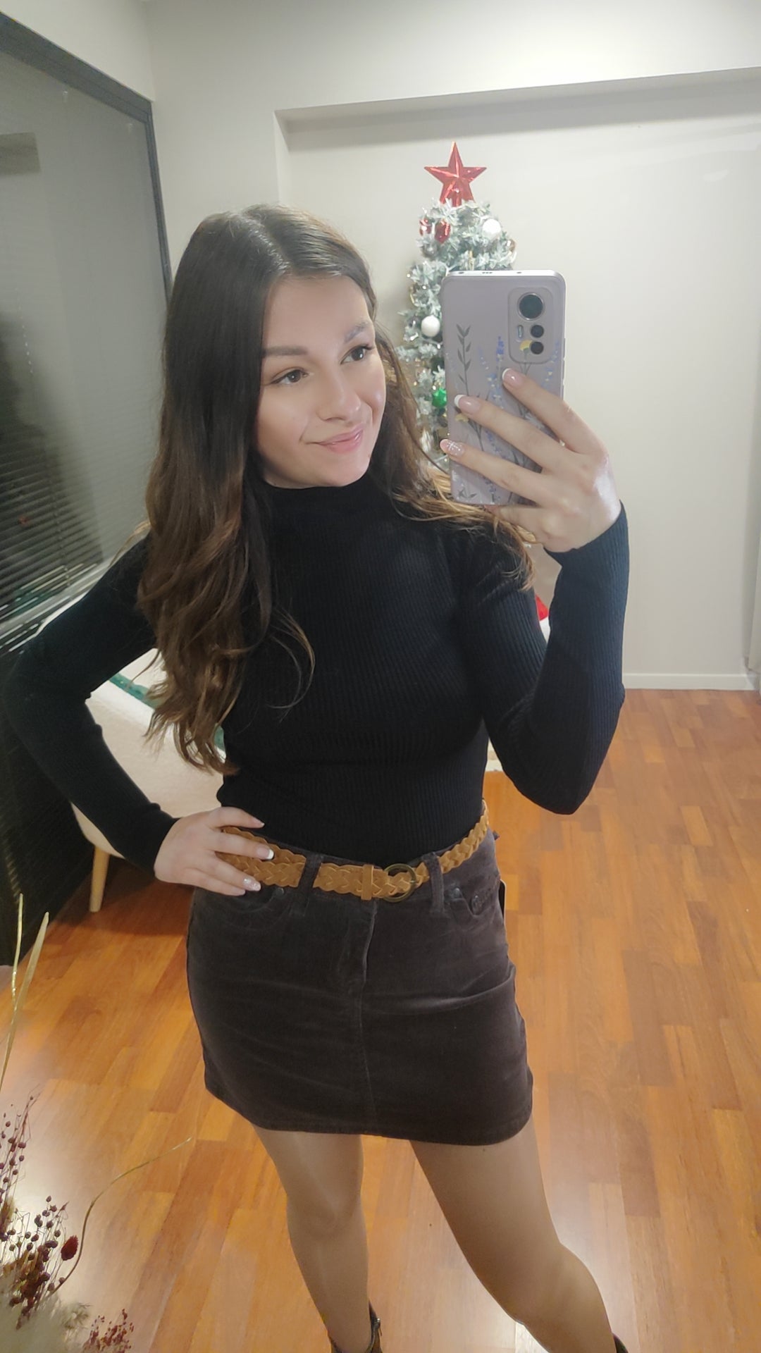 Jupe velours choco avec ceinture