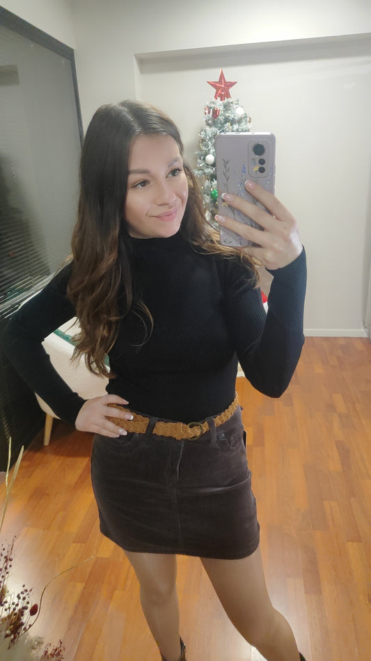 Jupe velours choco avec ceinture