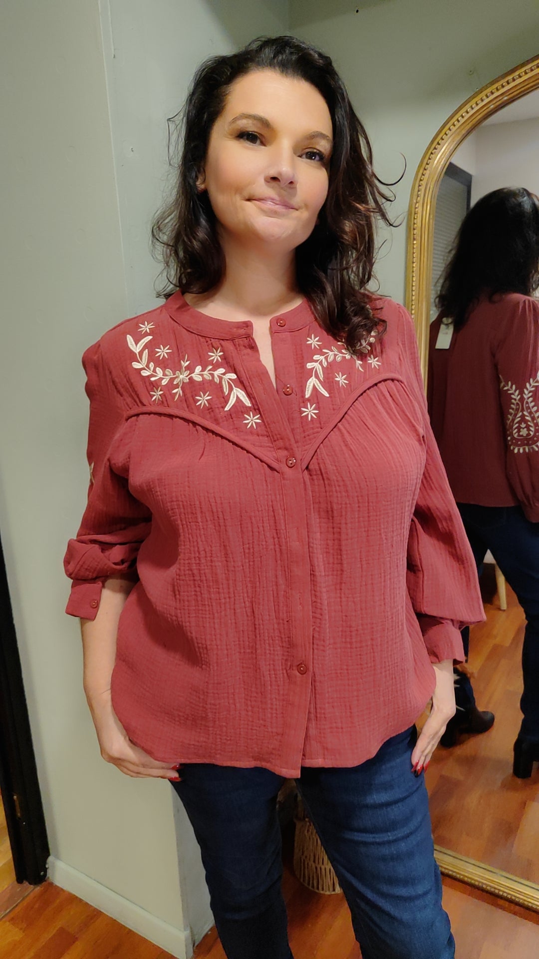 Blouse gaze bordeaux broderie