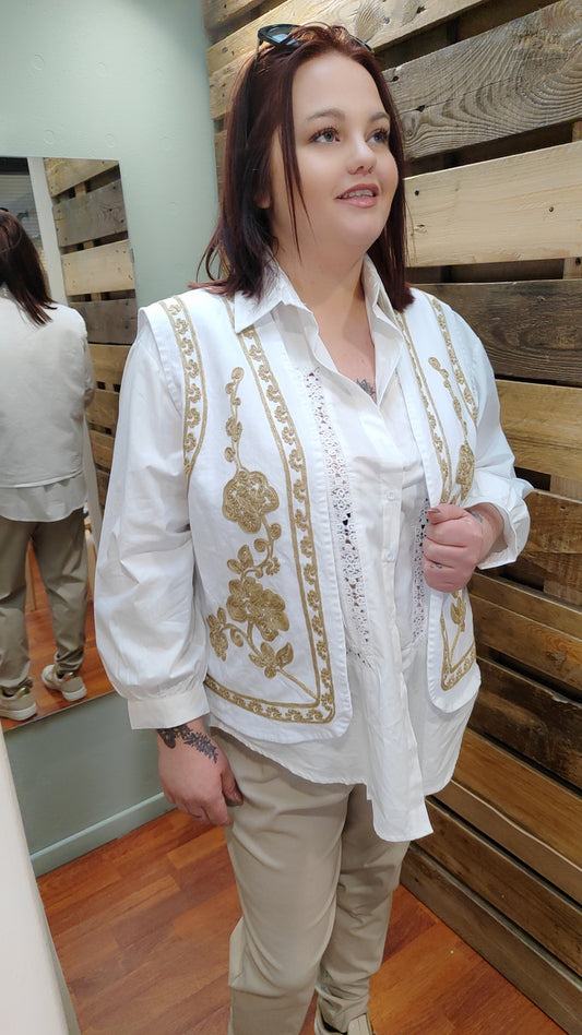 Boléro blanc et doré brodé