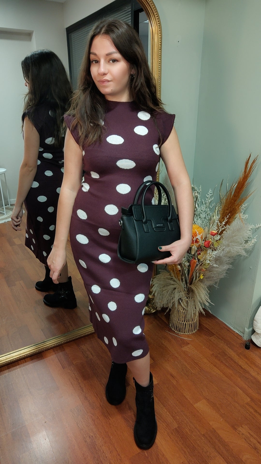 Robe maille pois prune