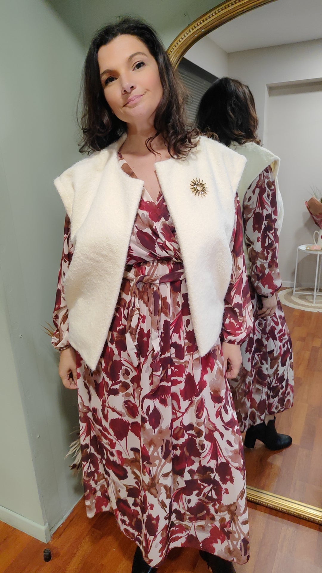 Robe longue Mily fleurie bordeaux