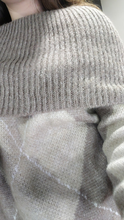 Pull losange col bardot