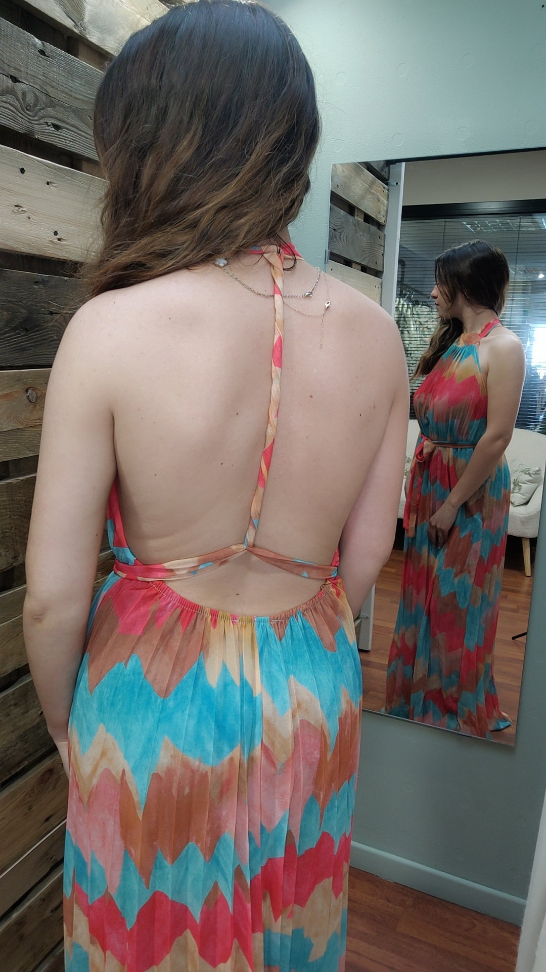 Robe longue plissé multicolore