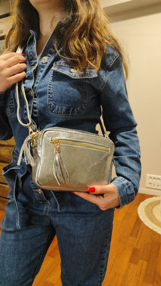 Petit sac bandoulière cuir brillant