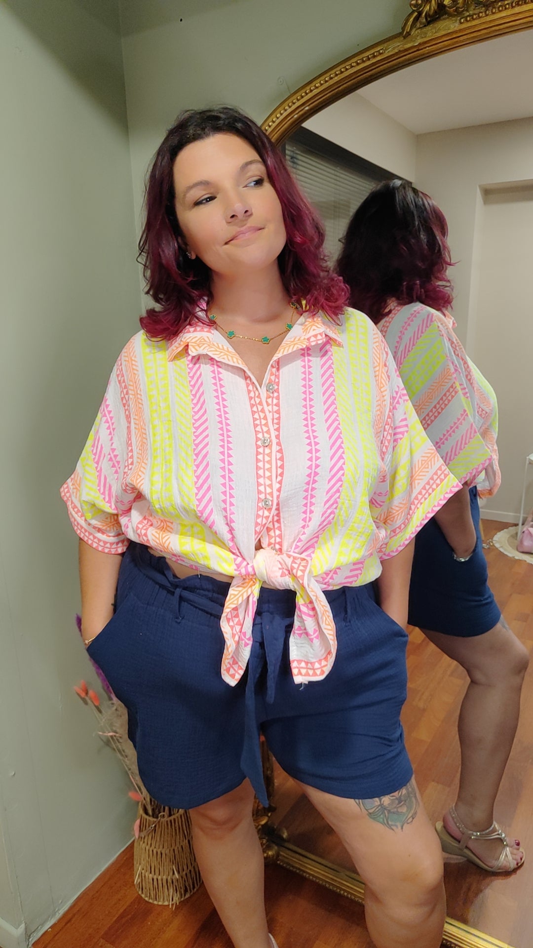 Chemise gaze de coton avec fluo