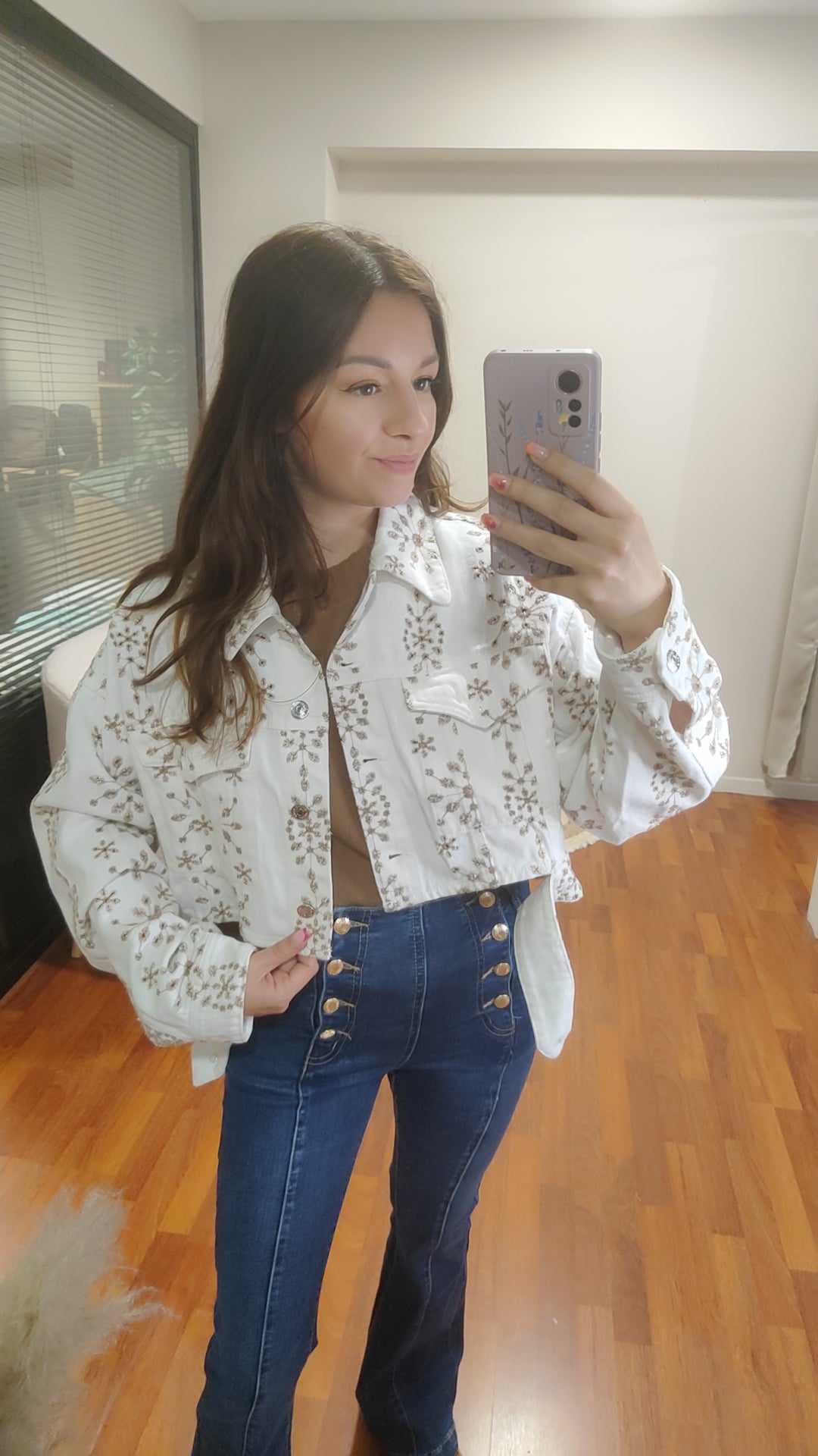 Veste en jean blanc ajouré