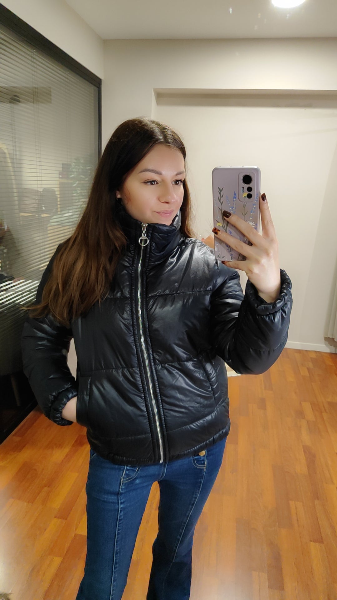 Doudoune brillante (noire ou kaki)