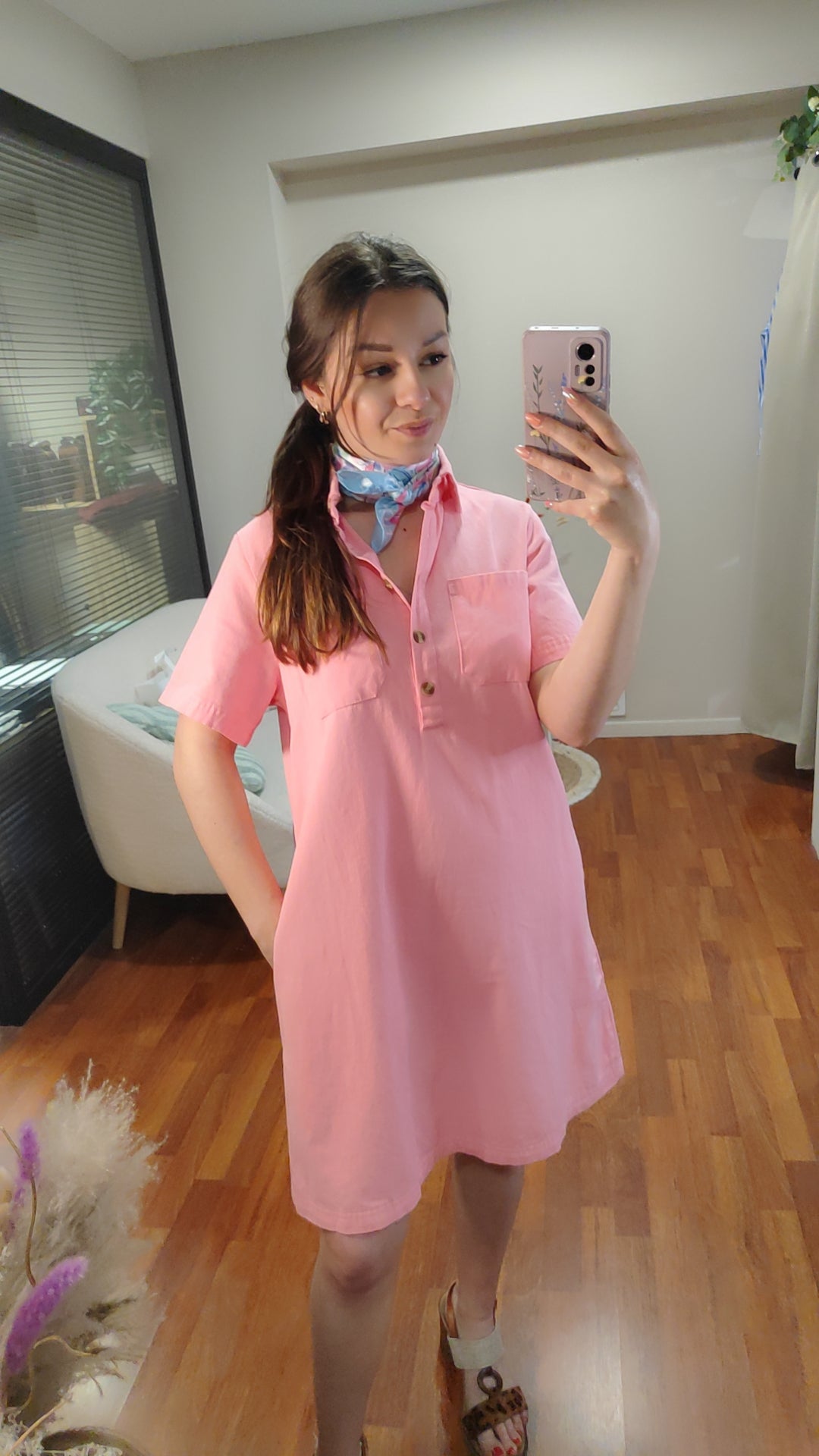 Robe jean rose tendre