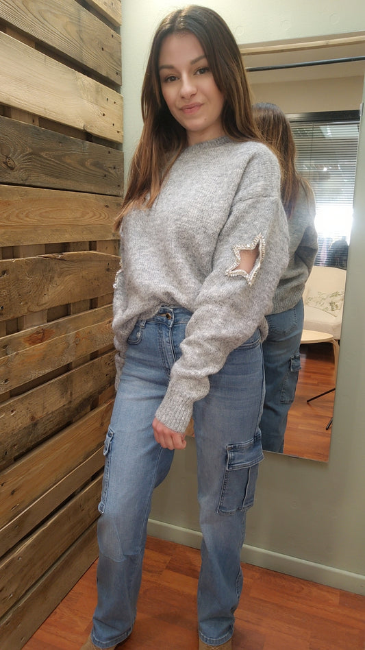 Pull gris étoile
