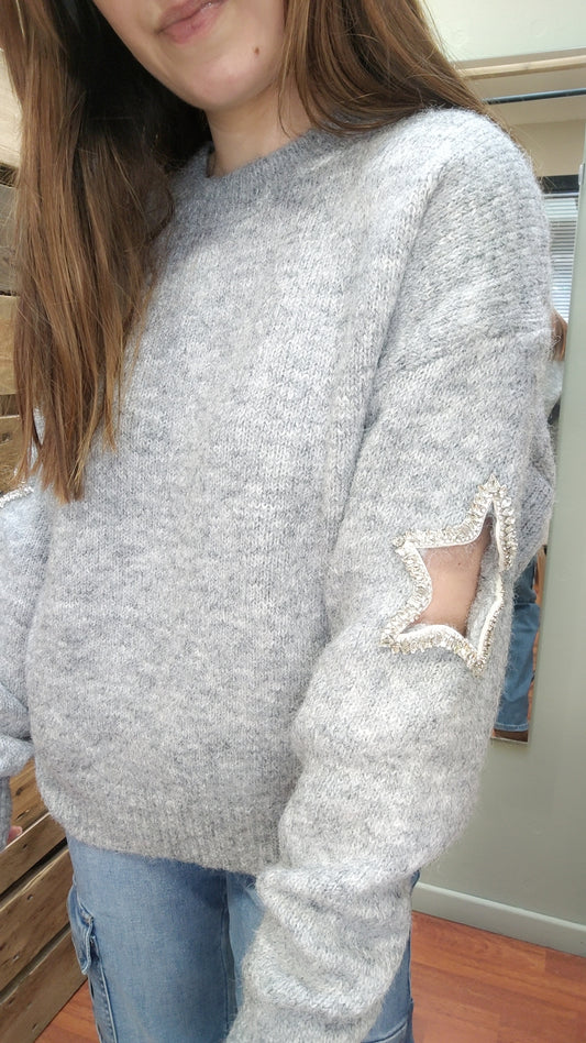 Pull gris étoile