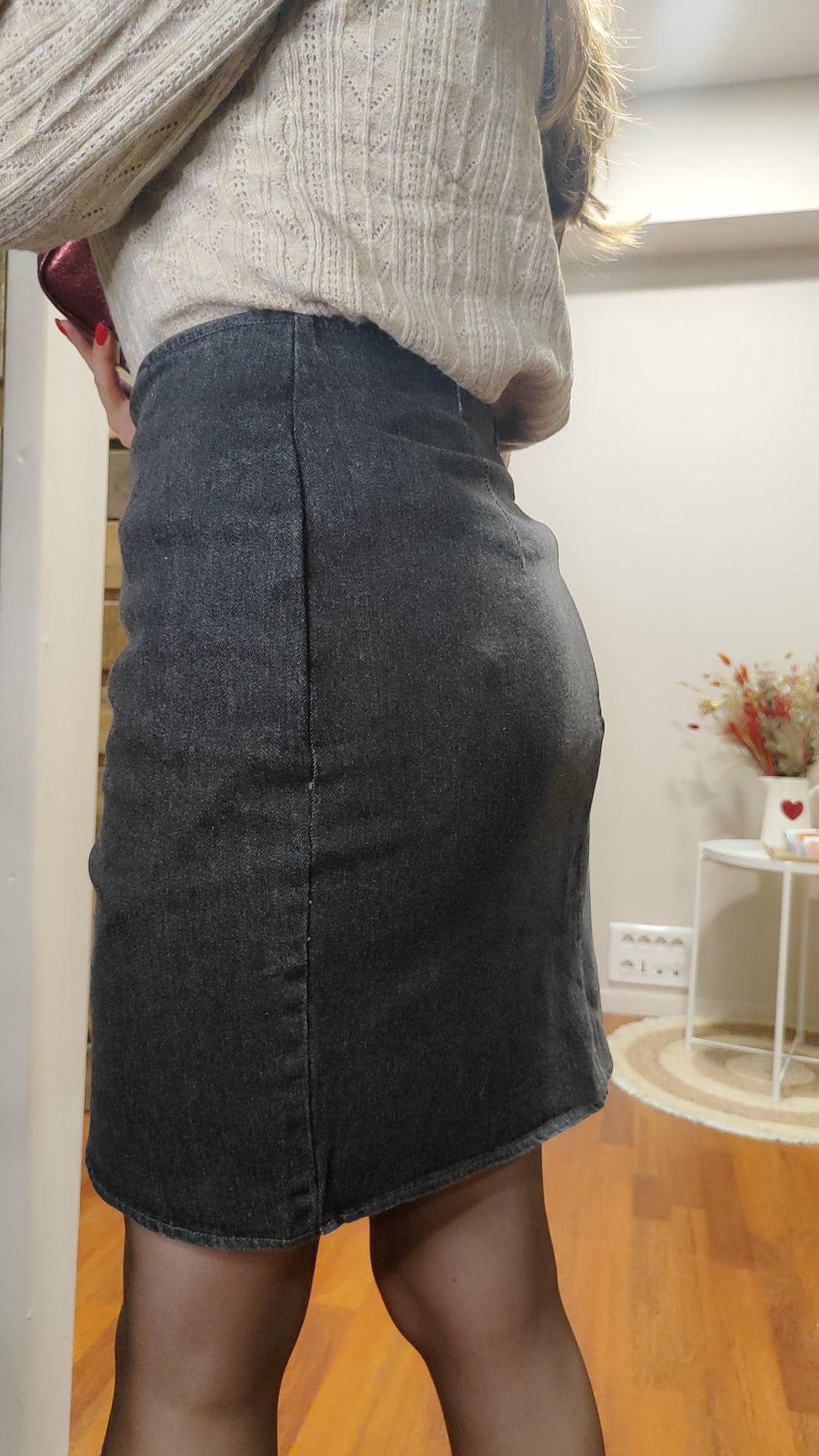 Jupe porte-feuille jean gris
