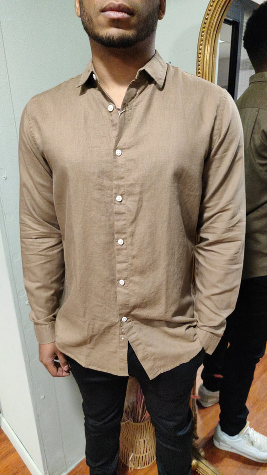Chemise 100% lin marron