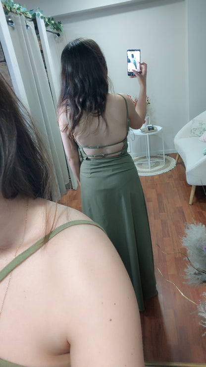 Robe vert olive détails doré