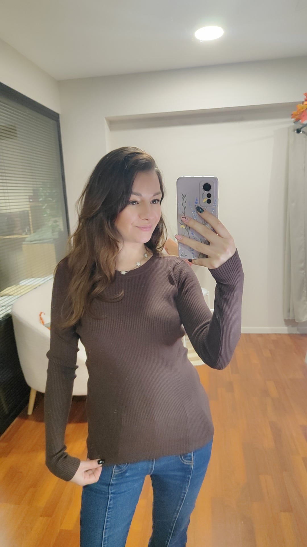 Pull fin côtelé chocolat