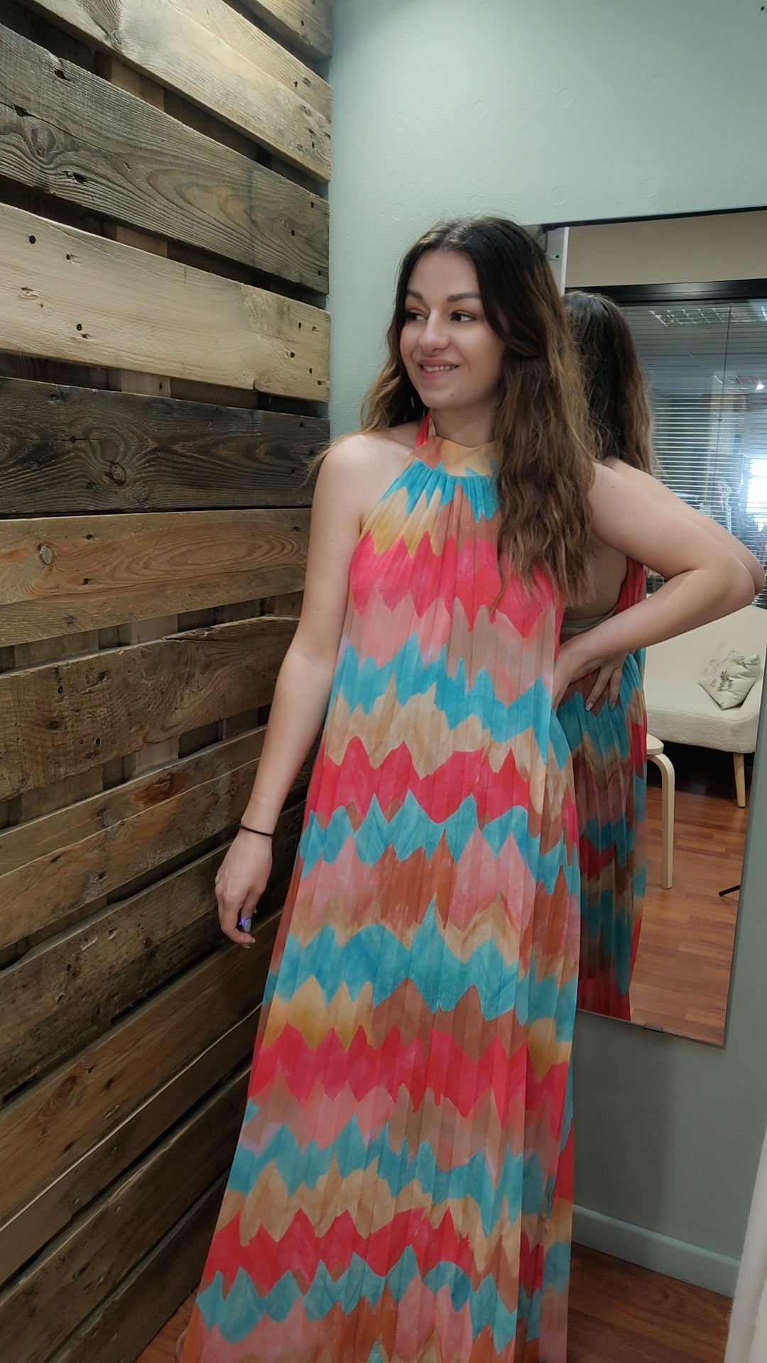 Robe longue plissé multicolore