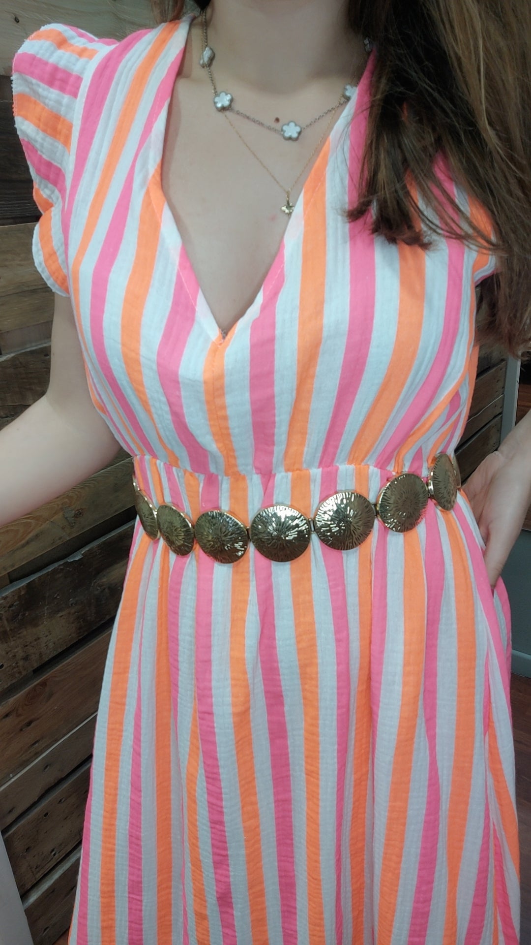 Robe rayée gaze de coton