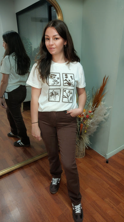 T-shirt beige brodé choco