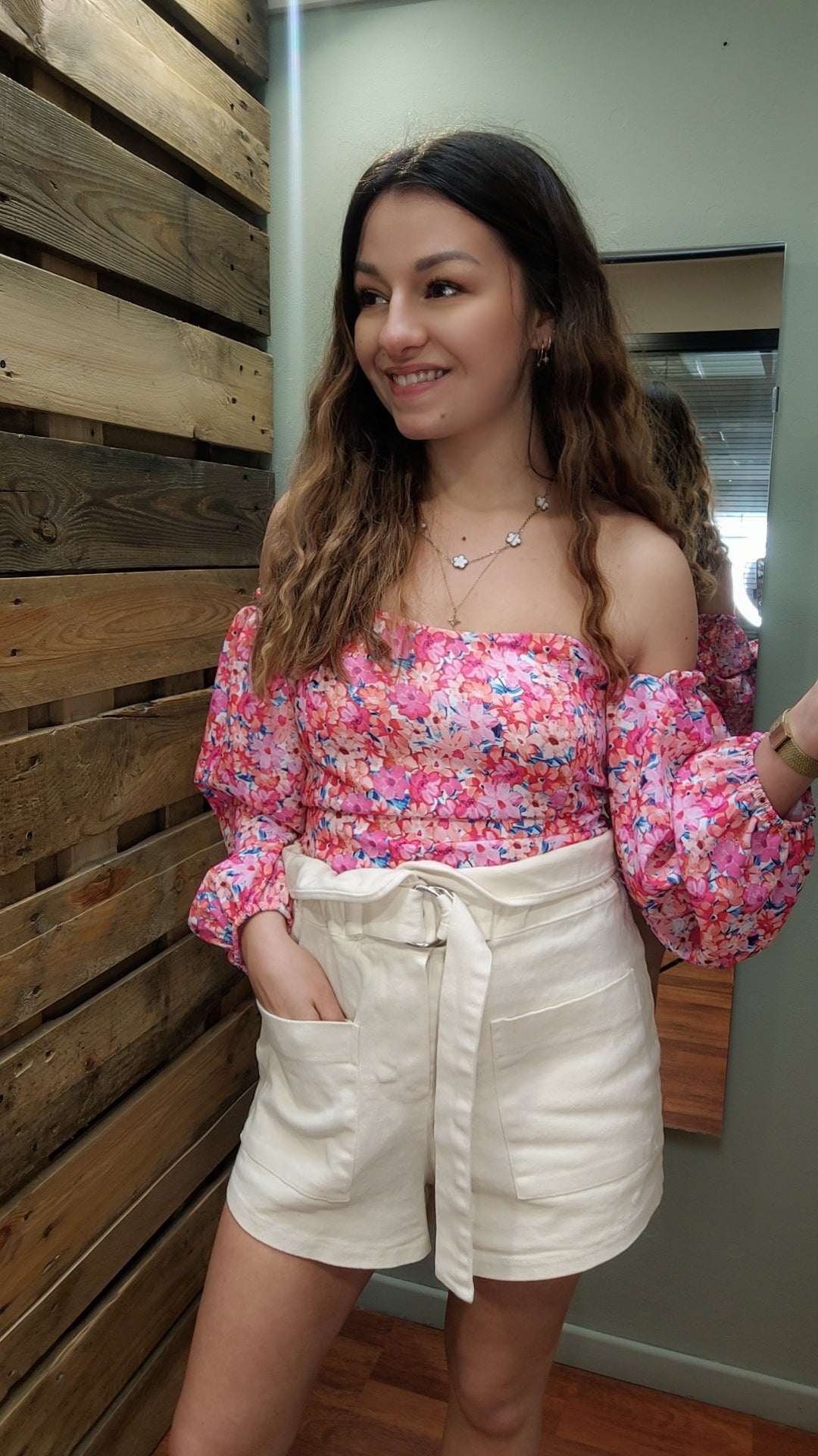 Bustier avec manches fleuri rose