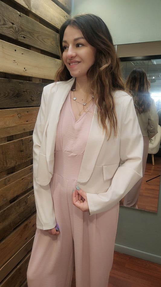 Blazer court beige, blanc ou noir