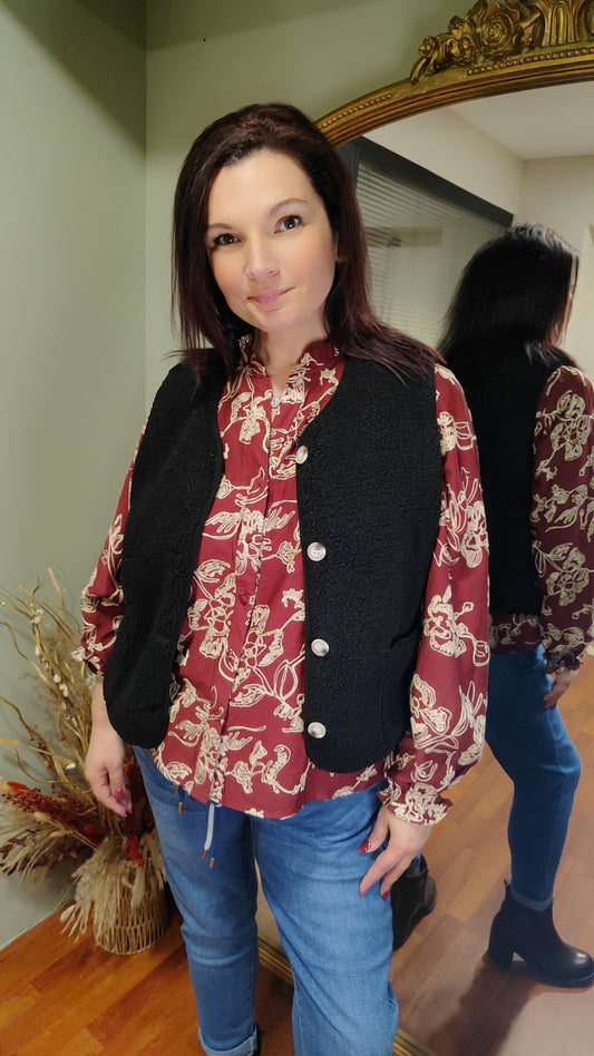 Blouse bordeau brodée