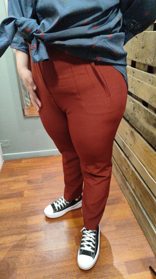 Pantalon taille haute bordeaux