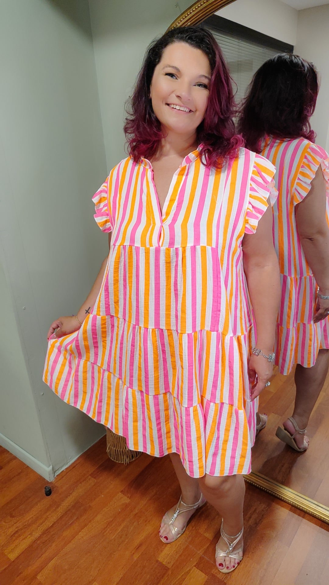 Robe rayures orange rose