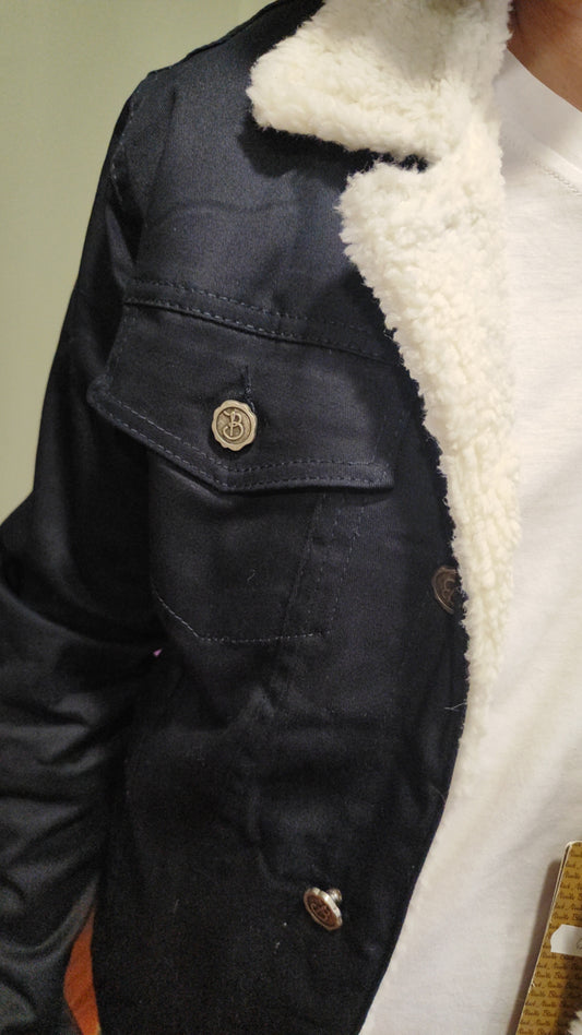 Veste en jean marine fourrée