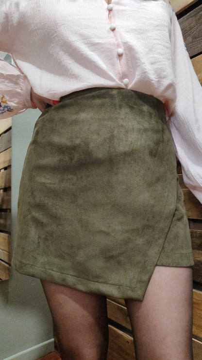 Jupe-short suédine kaki