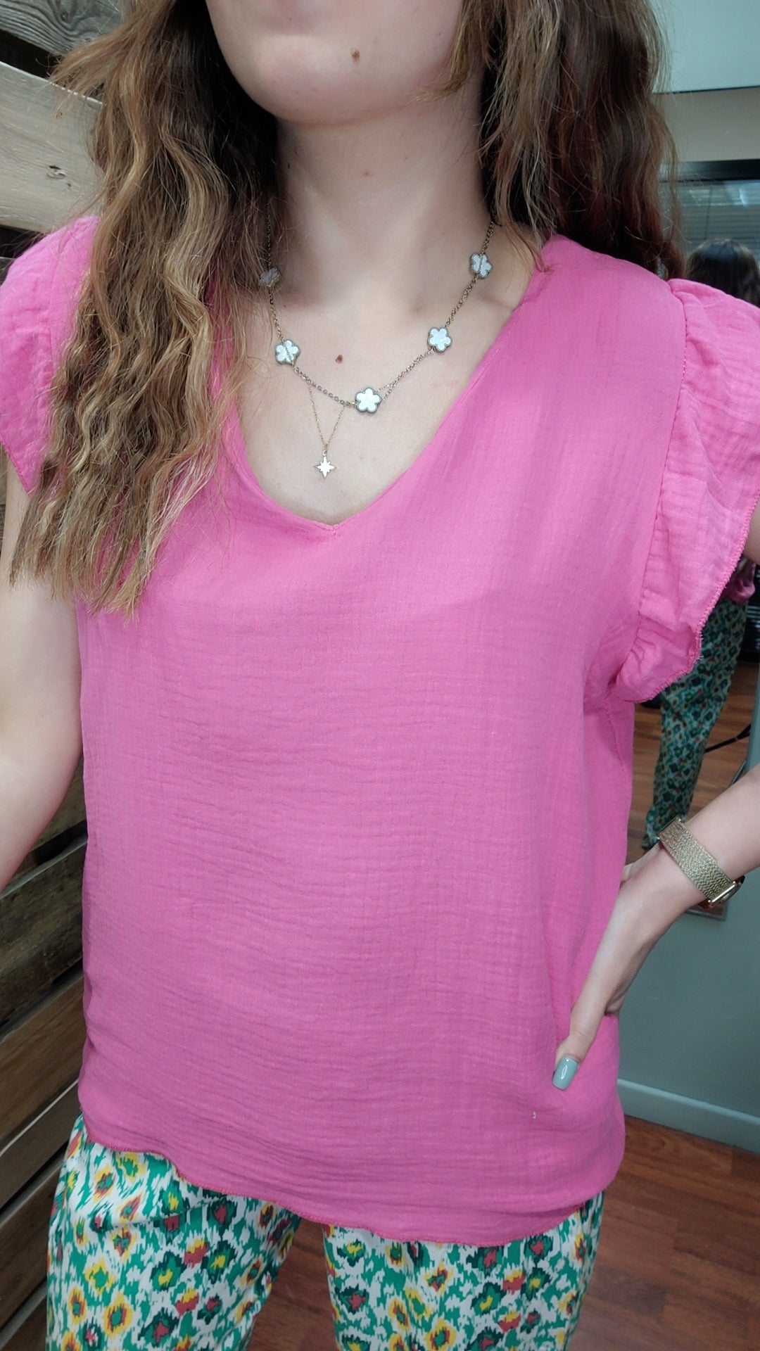 Top gaze de coton fushia ou vert clair