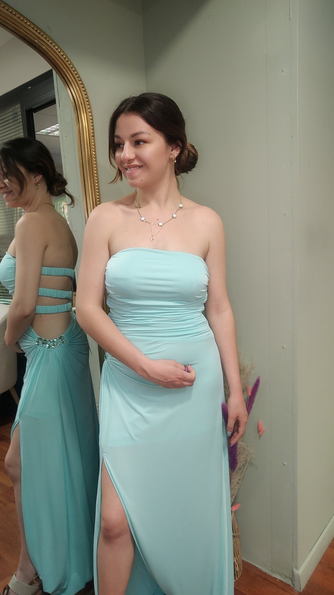 Robe cérémonie bleu ciel et stass