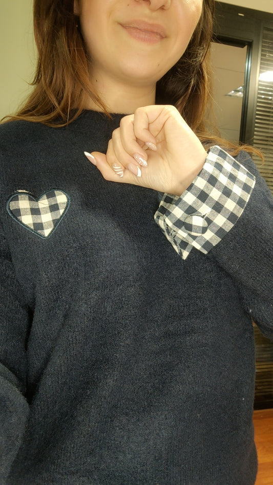 Pull coeur vichy marine